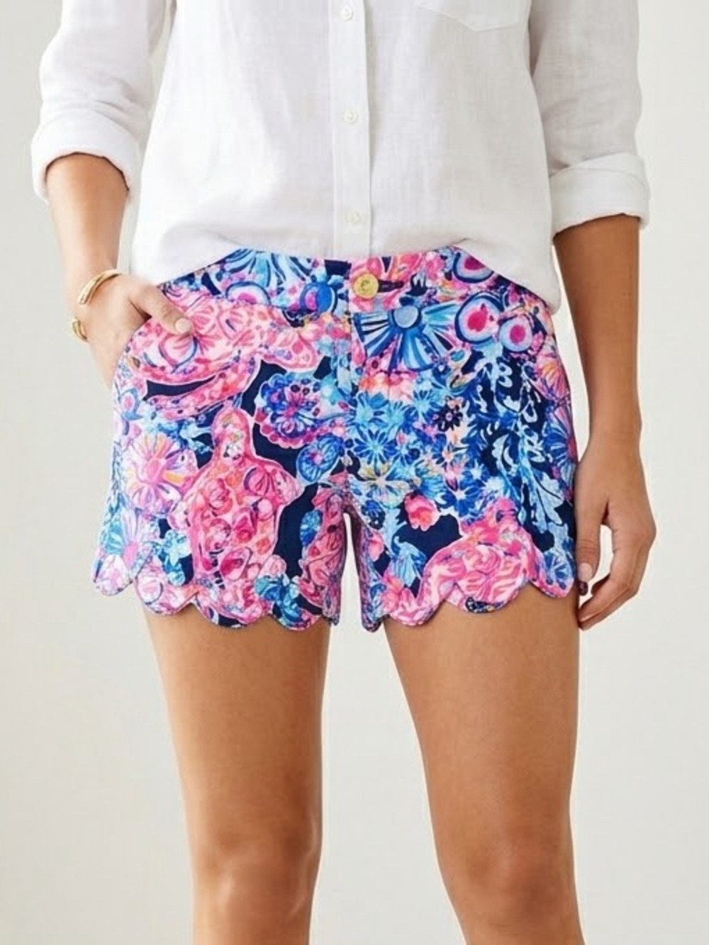 Lilly Pulitzer Buttercup Scallop Floral Knit Shorts size 8